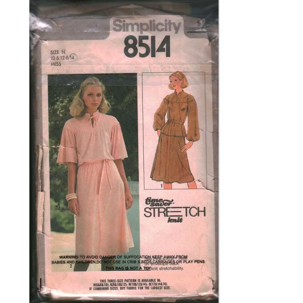 Vintage Simplicity 8514 Sewing Pattern Misses Two Piece Knit Dress Sz 10-14 CUT